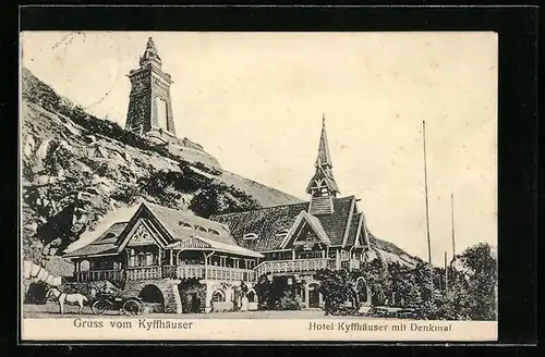 AK Bad Frankenhausen, Hotel Kyffhäuser mit Denkmal