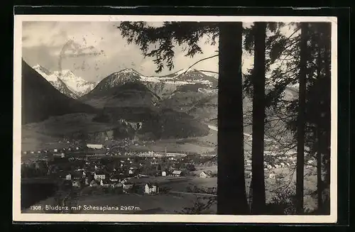 AK Bludenz, Totalansicht mit dem Berg Scesaplana