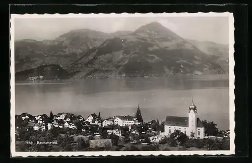 AK Beckenried, Ortsansicht am See aus der Vogelschau