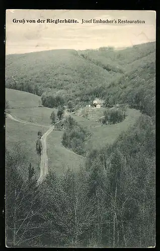 AK Wien, Restaurant Rieglerhütte aus der Vogelschau