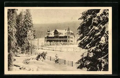 AK Schierke, Das Heim Brocken-Scheideck im Schnee