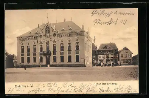 AK Malchin i. M., Markt mit Rathaus