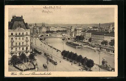 AK Wien, Kai mit Schwedenbrücke und Strassenbahn