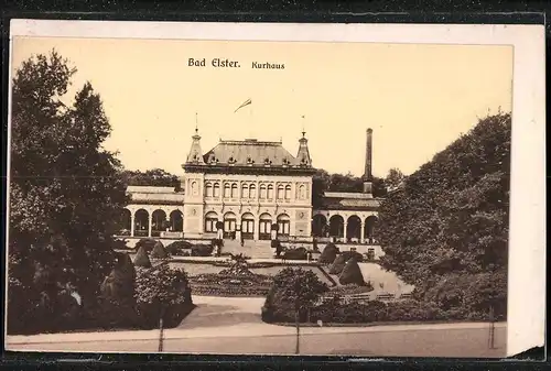 Fotografie Brück & Sohn Meissen, Ansicht Bad Elster, Blick auf das Kurhaus mit Gartenpartie