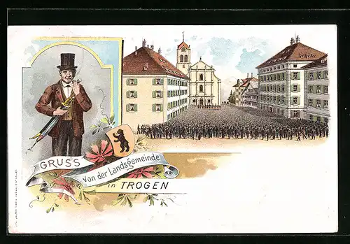 Lithographie Trogen, Versammlung der Landsgemeinde