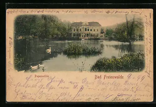 AK Bad Freienwalde a. O., Papenmühle mit Teich