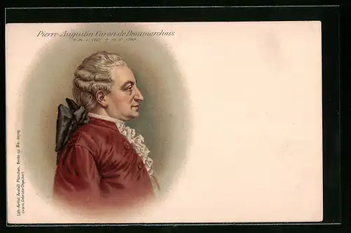 Lithographie Portrait Pierre-Augustin Caron de Beaumarchais