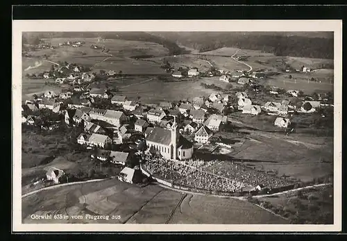 AK Görwihl, Kirche mit Friedhof, Fliegeraufnahme