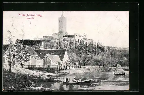 AK Schönburg / Saaletal, Blick zur Burgruine