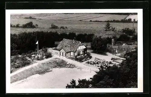 AK Nortorf, Gasthaus aus der Luft gesehen