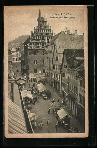 AK Pössneck i. Thür., Rathaus und Krautgasse