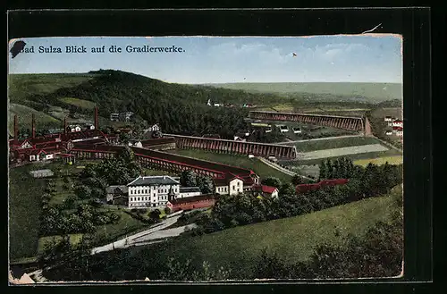 AK Bad Sulza, Blick auf die Gradierwerke von einem Berg aus