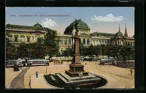 AK Wien, Strassenbahnverkehr vor der Universität