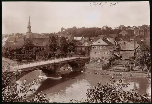 Fotografie Brück & Sohn Meissen, Ansicht Lunzenau / Mulde, Muldebrücke & Hotel Sächsischer Hof