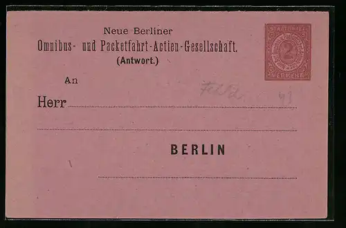 AK Berlin, Private Stadtpost Neue Berliner Omnibus- u. Packetfahrt AG