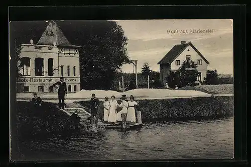 AK Mariensiel, Uferpartie mit Bahnhofsrestaurant