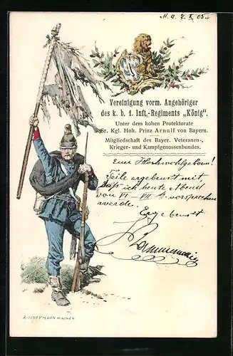 Künstler-AK Anton Hoffmann - München: Vereinigung vorm. Angehöriger des k. b. 1. Inft.-Regiments König, Soldat