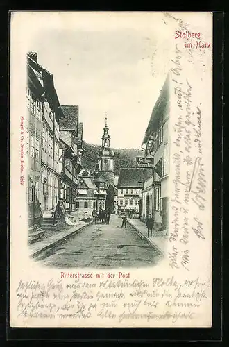 AK Stolberg im Harz, Ritterstrasse mit Gasthaus Zum weissen Ross und Post