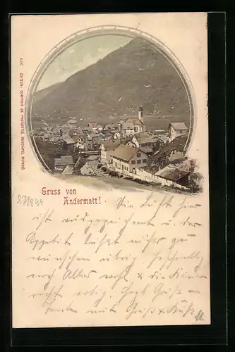 AK Andermatt, Ortsansicht mit Strasse von oben