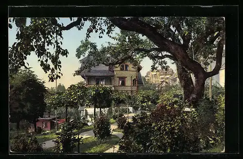 AK Weggis /Vierwaldstättersee, Gartenpartie vom Hotel Post und Villa Rusticana