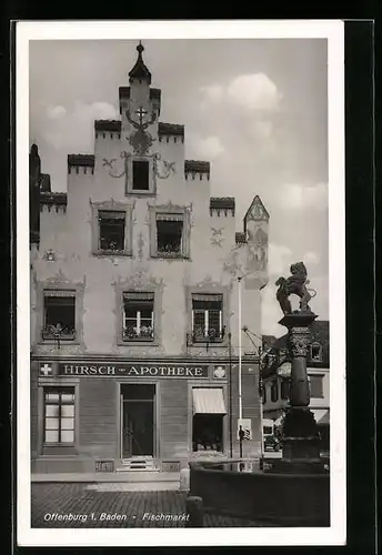 AK Offenburg i. Baden, Fischmarkt mit Apotheke