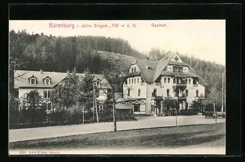 AK Bärenburg i. sächs. Erzgeb., Strassenpartie mit Gasthof und Hotel