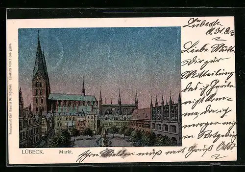 Luna-AK Lübeck, Markt mit Kirche