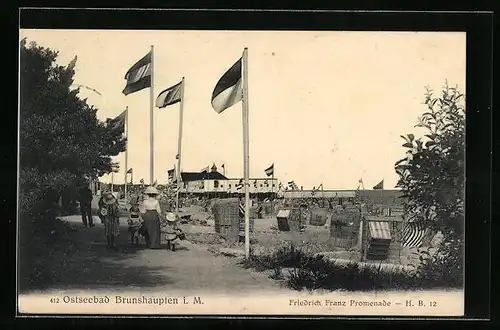 AK Brunshaupten i. M., Friedrich-Franz-Promenade mit Strandkörben