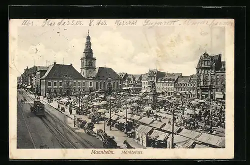 AK Mannheim, Strassenbahn am Marktplatz