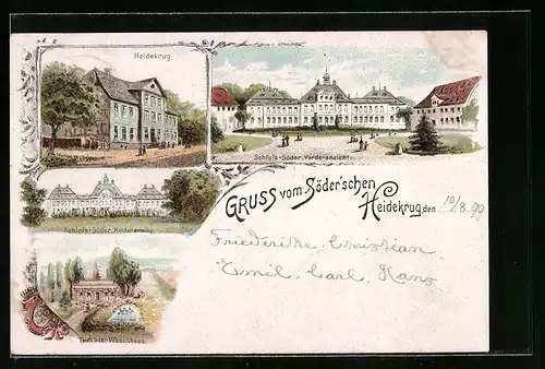 Lithographie Söder /Heidekrug, Restaurant Söder`scher Heidekrug, Schloss