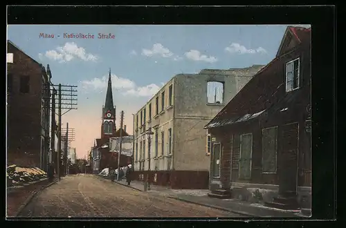 AK Mitau, Katholische Strasse mit Kirche