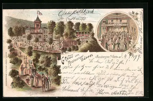 Lithographie Seebergen b. Gotha, Restaurant Düppel, Tanzsaal