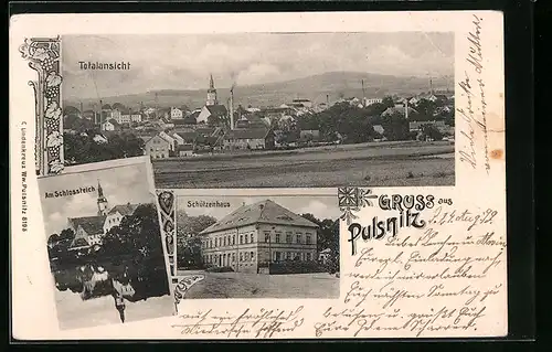 AK Pulsnitz, Schützenhaus, Am Schlossteich, Totalansicht