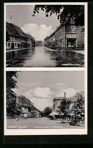 AK Jessnitz i. Anhalt, Reguhnerstrasse und Tränkestein, Kaufhaus Otto Richter