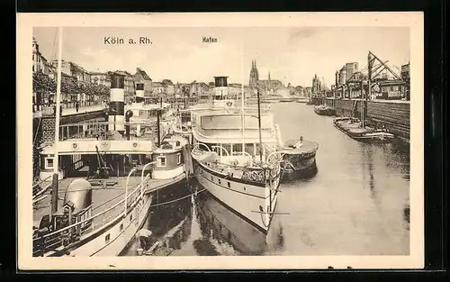 AK Köln, Der Hafen mit Blick zum Dom