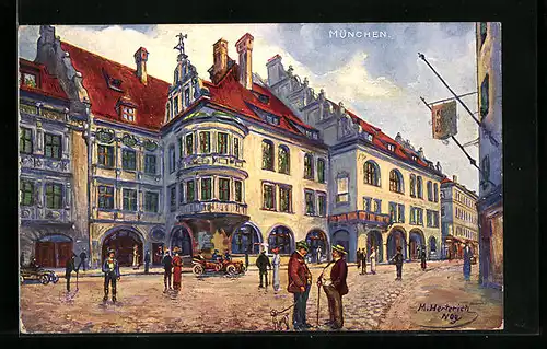 Künstler-AK Münchner Hofbräuhaus, Aussenansicht