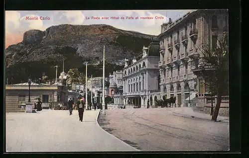 AK Monte Carlo, La Poste avec Hotel de Paris et nouveau Circle