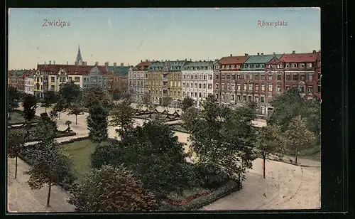 AK Zwickau, Römerplatz aus der Vogelschau