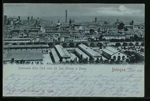 Mondschein-AK Bologna, Panorama della Cittá visto dá San Michele in Bosco