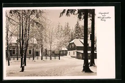 AK Wilthen i. Sa., Waldgasthaus Jägerhaus am Mönchswalderberg im Schnee