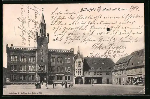 AK Bitterfeld, Markt mit Rathaus