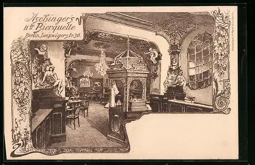 Lithographie Berlin, Gasthaus Aschinger`s 11te Bierquelle, Leipzigerstrasse 30