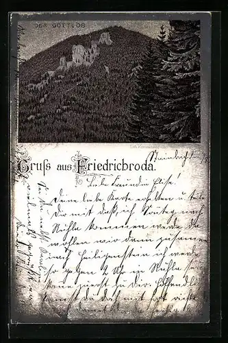 Lithographie Friedrichroda, Blick auf den Gottlob