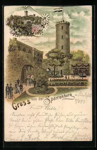 Lithographie Sparrenburg, Ansicht mit Anlagen und Soldaten