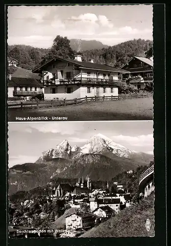 AK Berchtesgaden, Gesamtansicht mit Watzmann, Gasthaus Alpenblick in Unterau