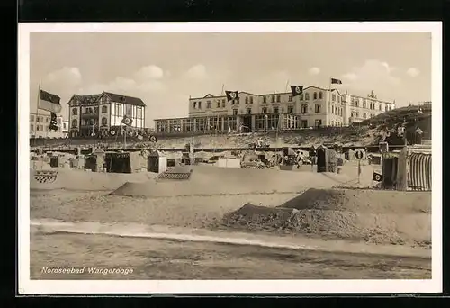 AK Wangerooge, am Strand der Nordsee, flagge vor dem Hotel