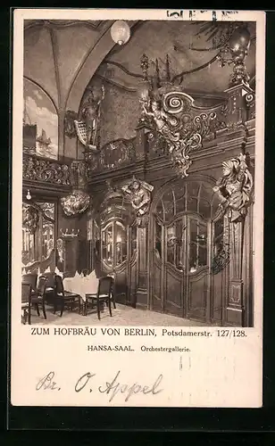 AK Berlin, Zum Hofbräu, Hansa-Saal, Potsdamerstrasse 127