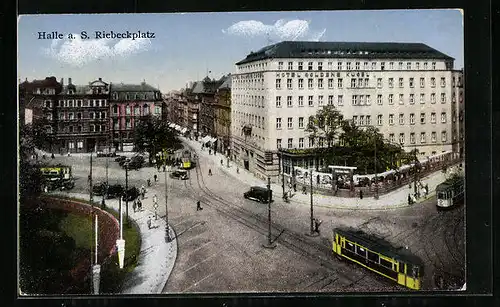 AK Halle a. S., Riebeckplatz mit Strassenbahnen