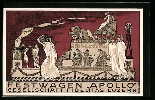 Künstler-AK Luzern, 23. Eidg. Sängerfest 1922, Festwagen Apollo, Gesellschaft Fidelitas