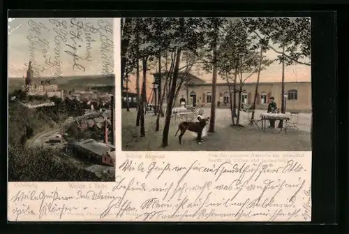 AK Weida /Th., Ortsansicht mit Osterburg, Gasthof Schöne Aussicht